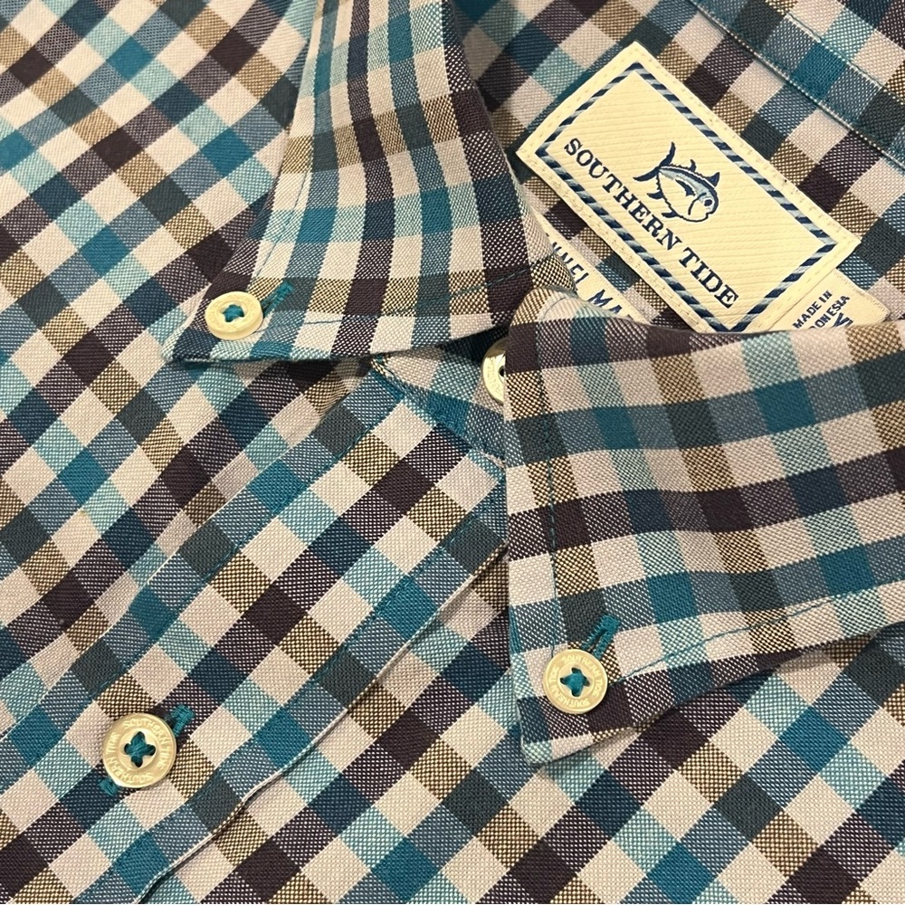 Southern Tide Men's‎ Channel Marker Mixed Plaid Long Sleeve Sportshirt Blue XL